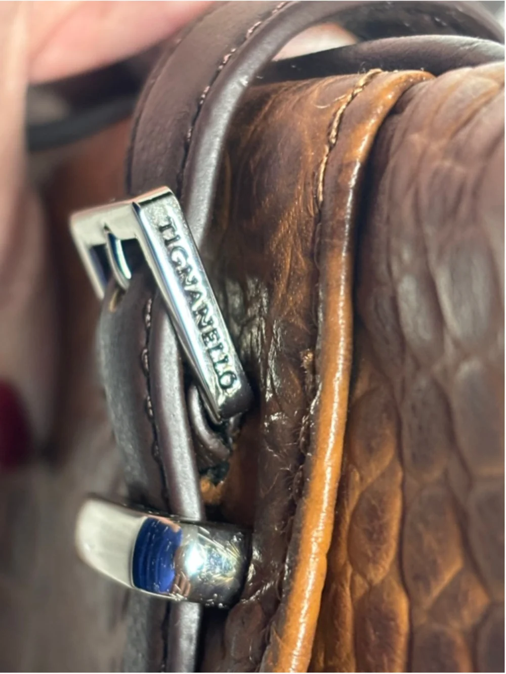 Y2K Tignanello Croc Embossed Tan & Brown Leather Crossbody Organize Fair Conditi